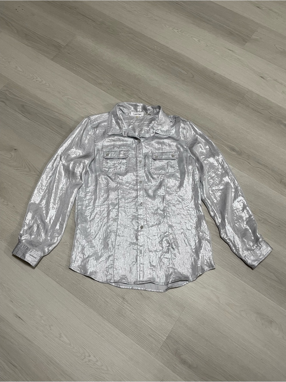 Metallic Silver Button-Up Shirt